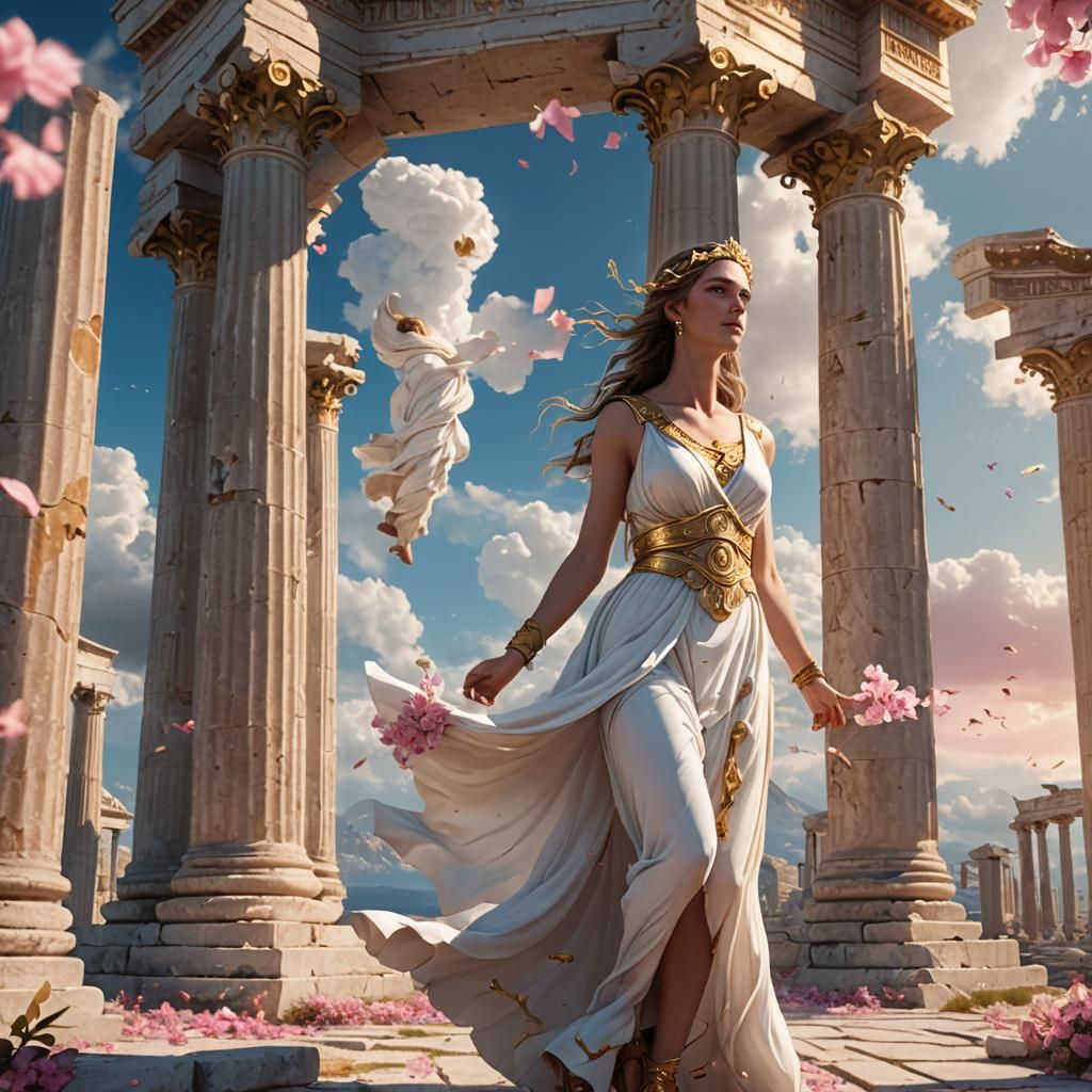 Aphrodite Among Greek Ruins in Detailed Matte Painting