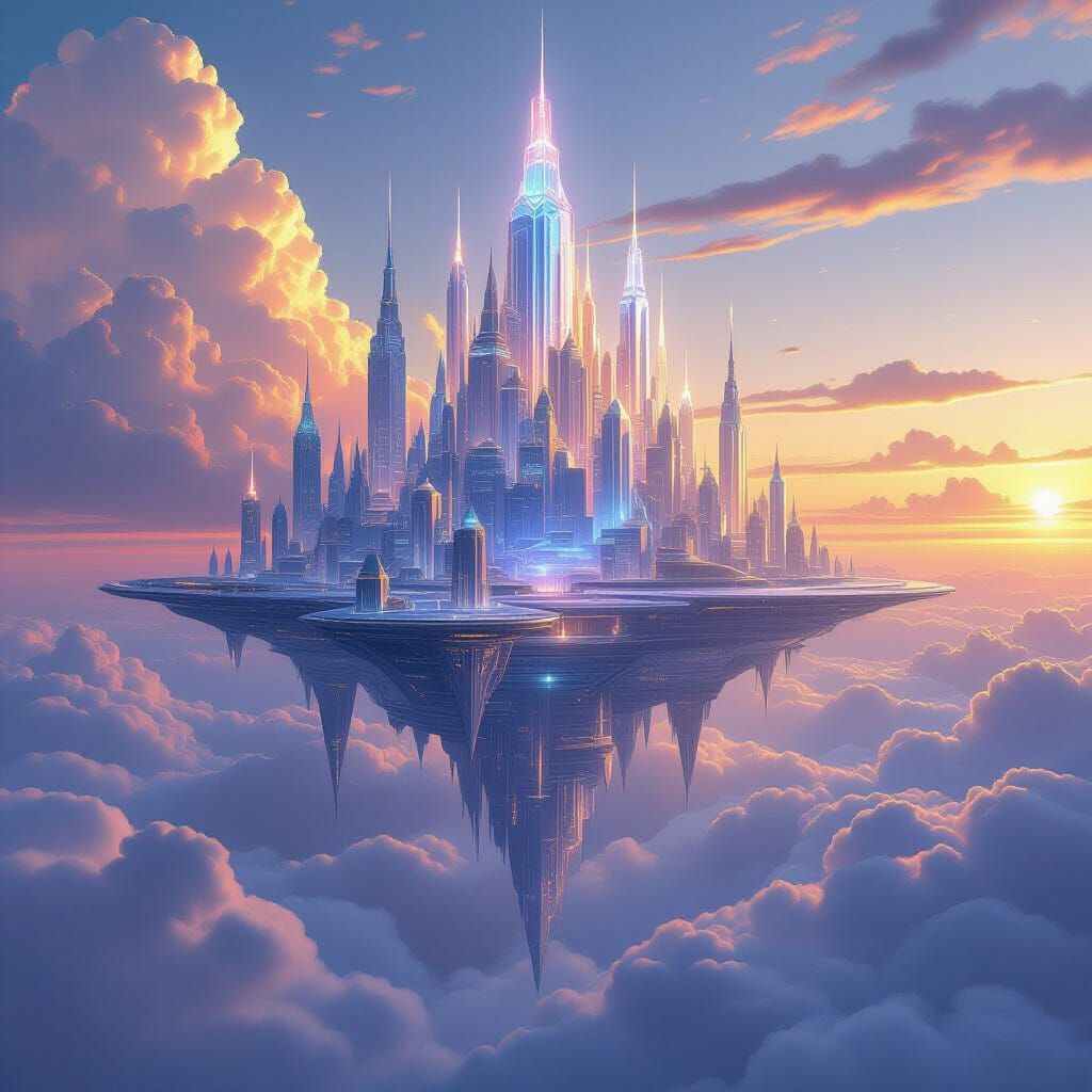 Crystalline City Floating Above Cloud Sea