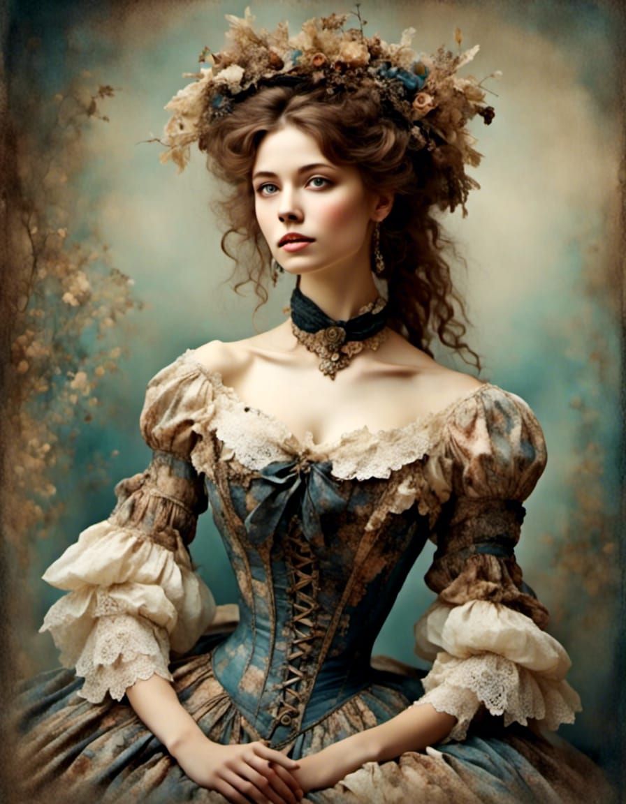 Victorian Woman Portrait in Romantic Watercolor Style