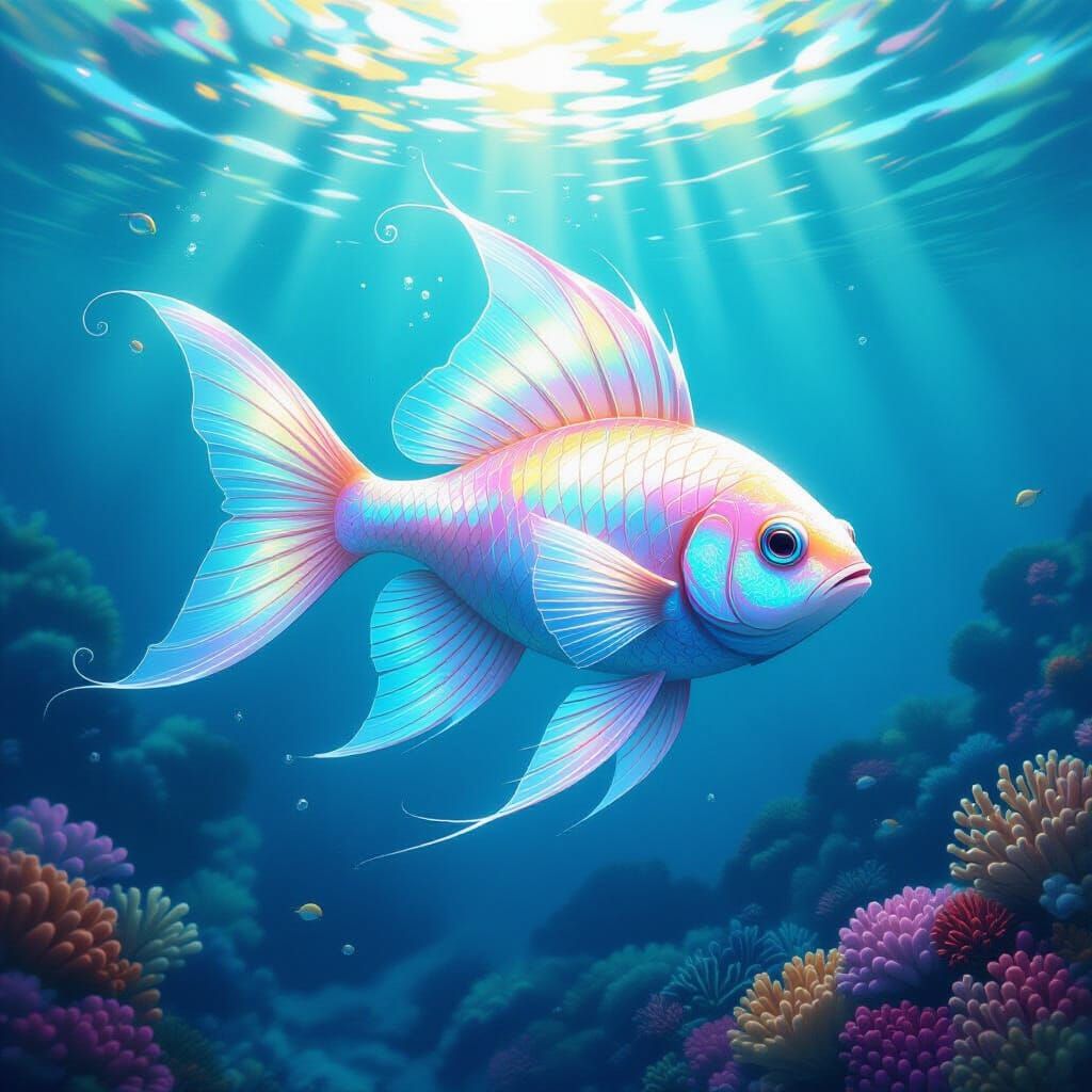Iridescent Fish in Coral Reef, Ethereal Art