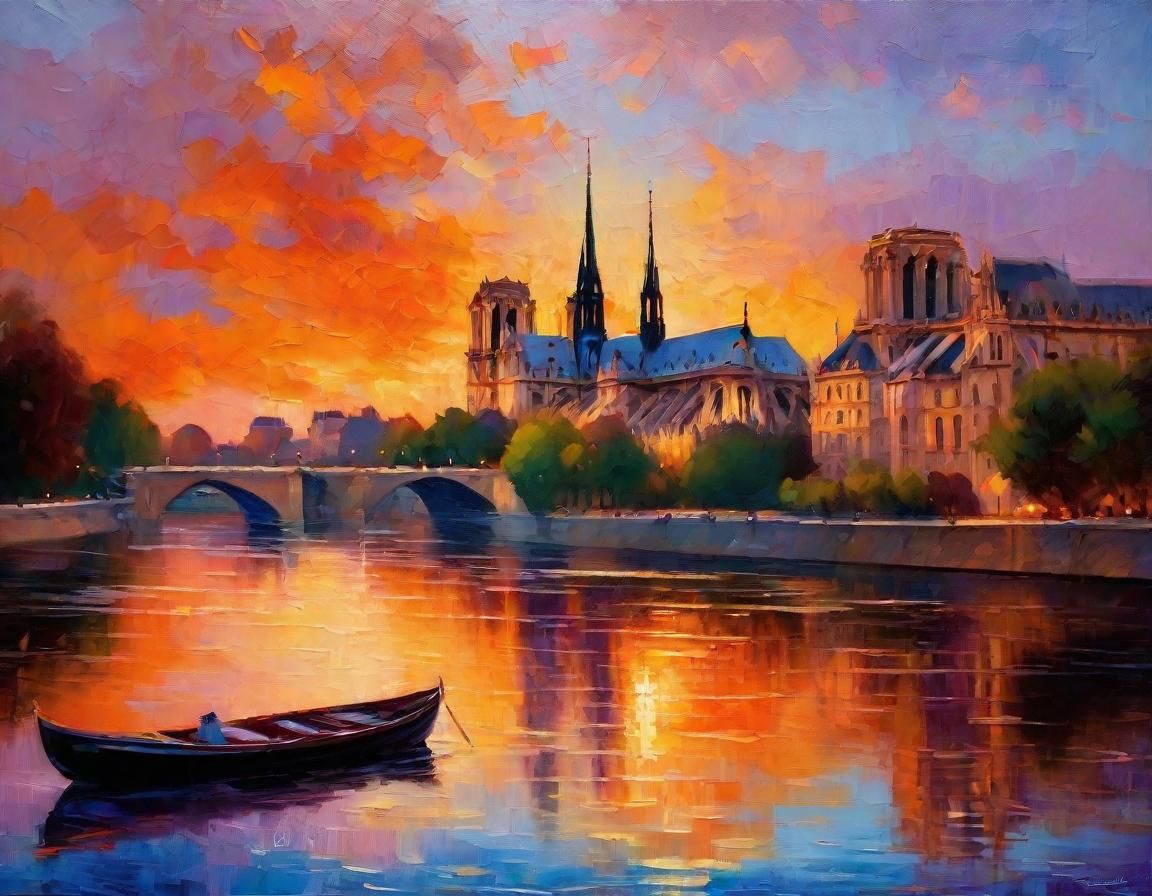 Seine River Dusk: Impressionist Oil Painting