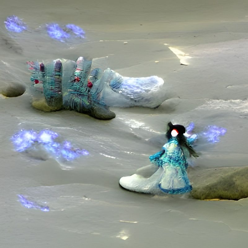 Rabbit-Like Woman in Snowy Dress, 3D Iridescent