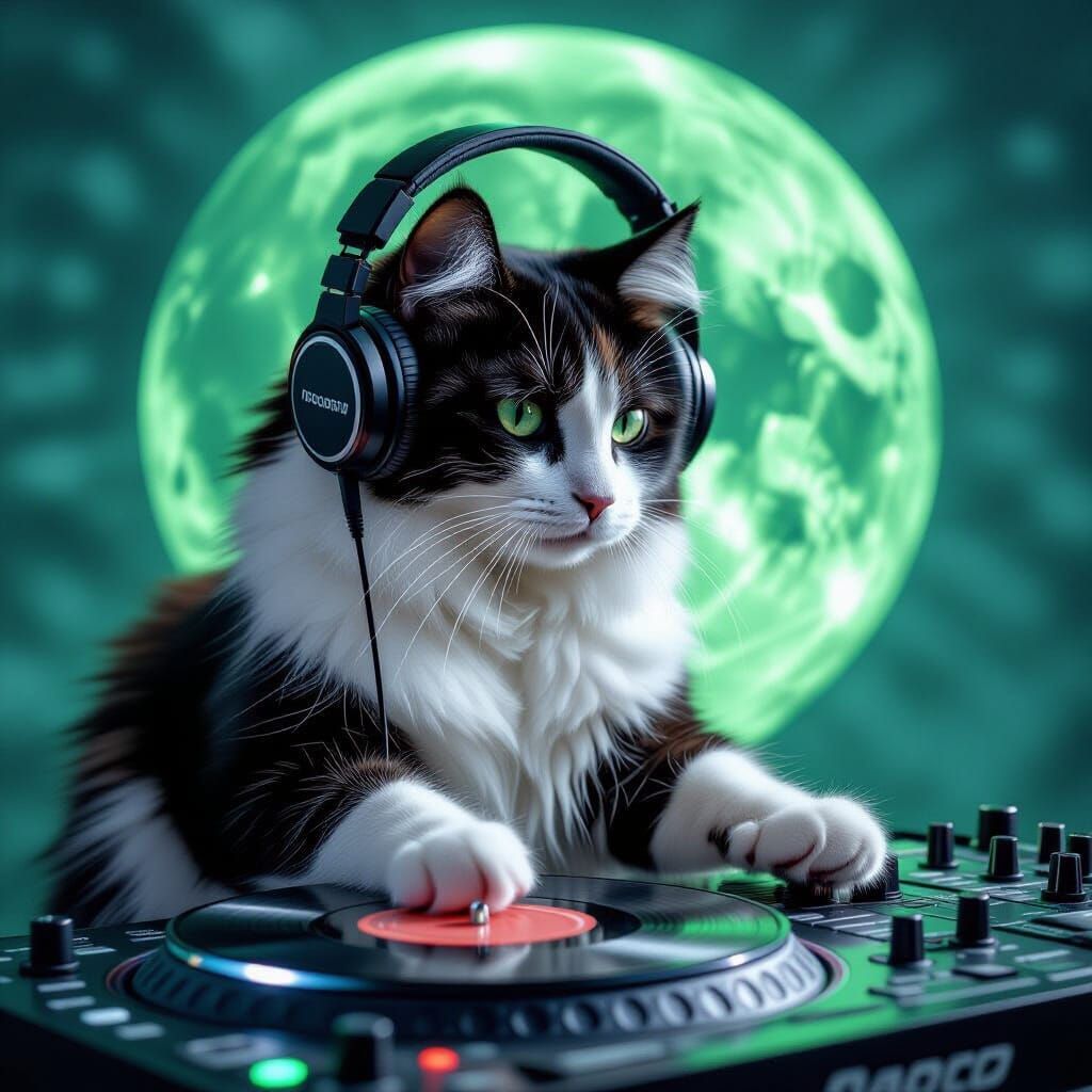 Calico Cat DJ on Green Moon with Rave Energy