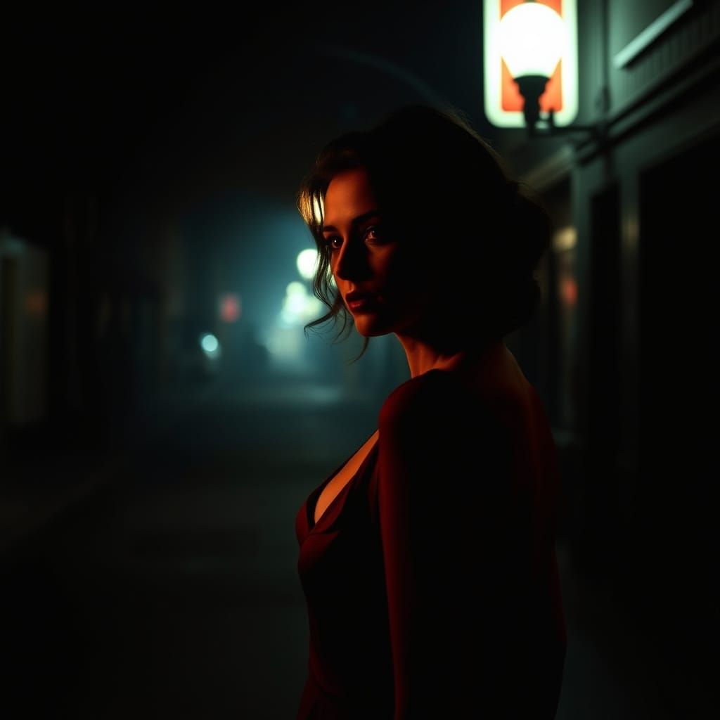 Film Noir Woman in Red Dress