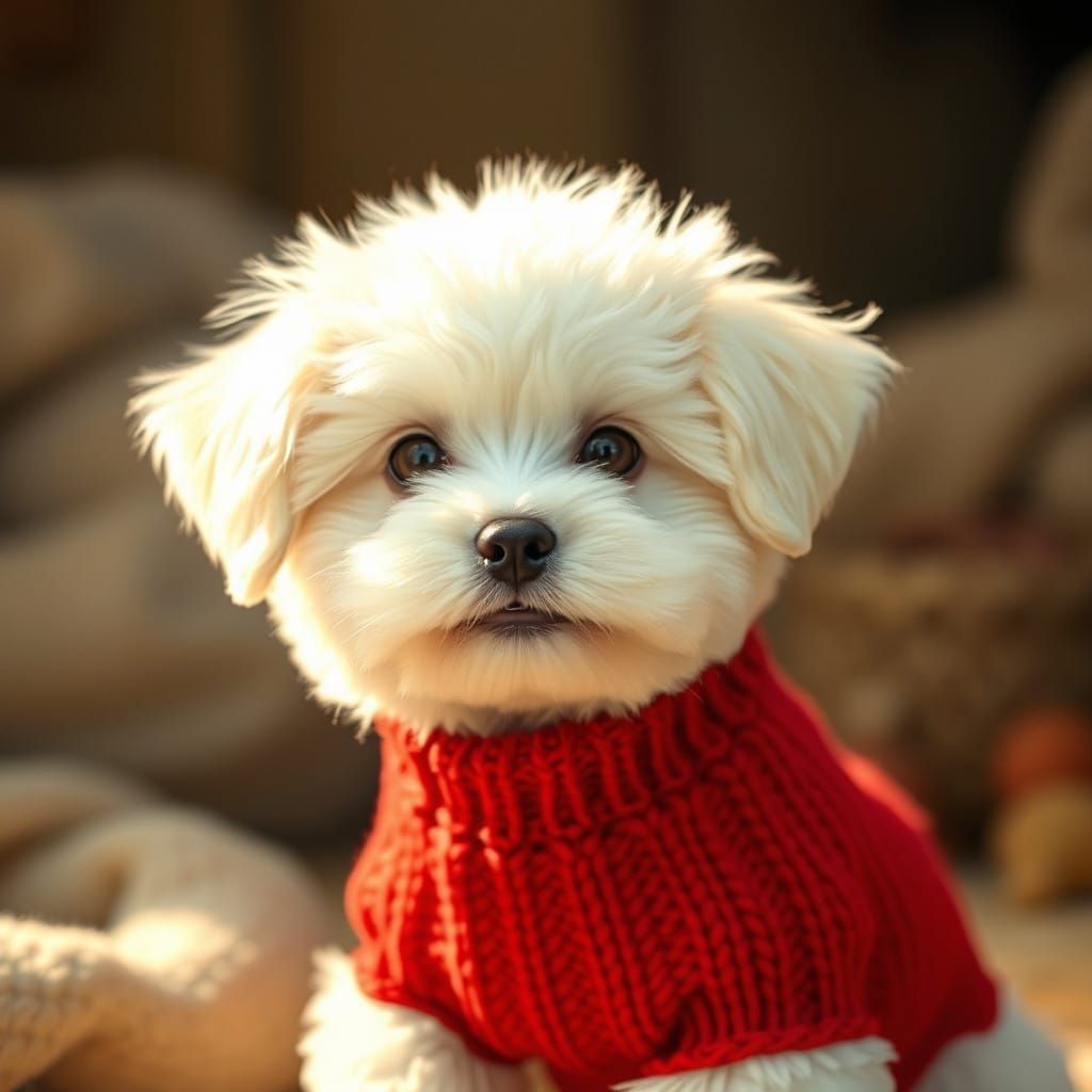 Cute Puppy in Cozy Sweater, Norman Rockwell Style