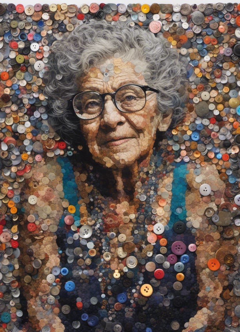 Hyperdetailed Grandmother Portrait in Mixed Media Collage