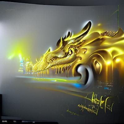 Glowing Neon Gold Dragon Detailed Matte Painting