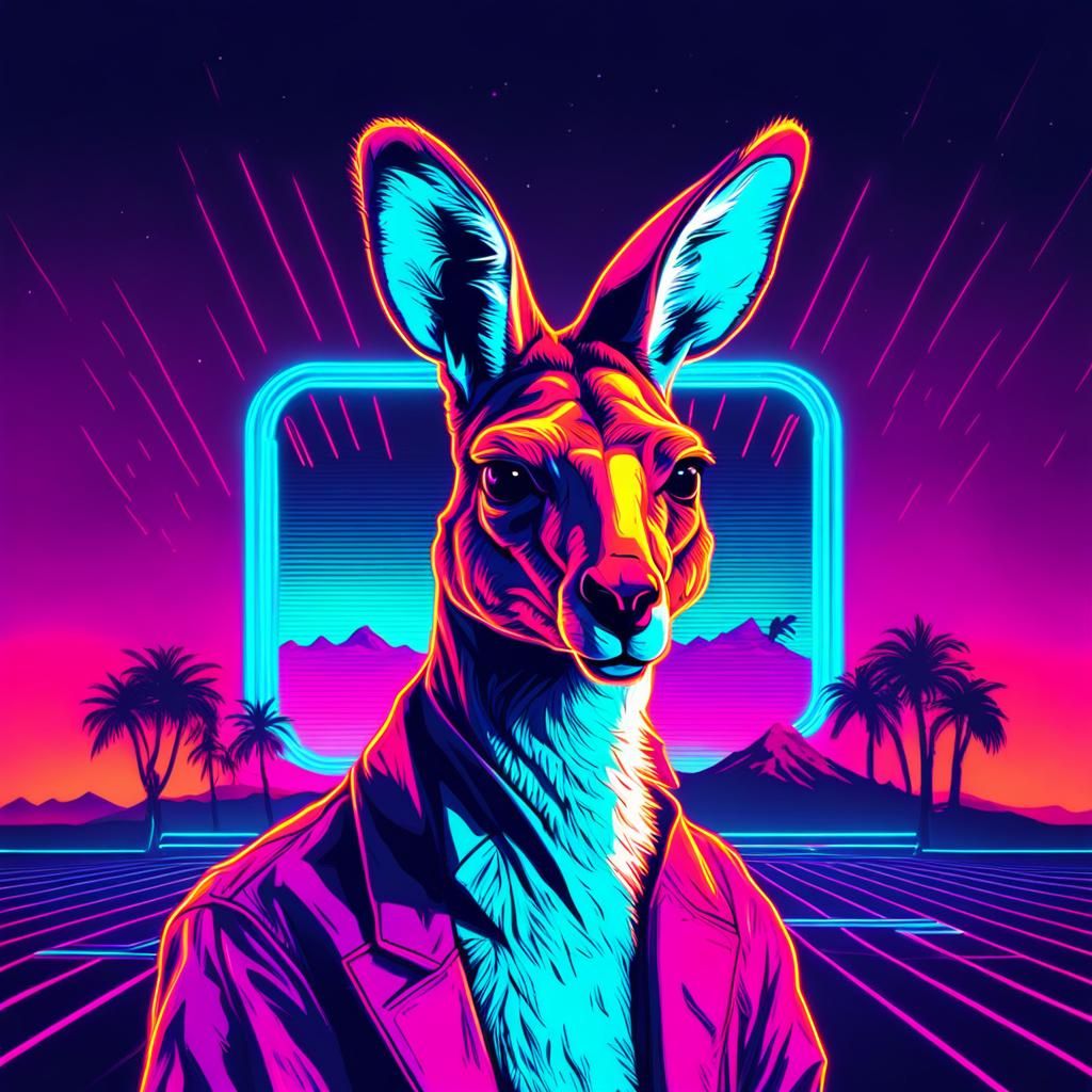 Synthwave Kangaroo with Neon Retro Style