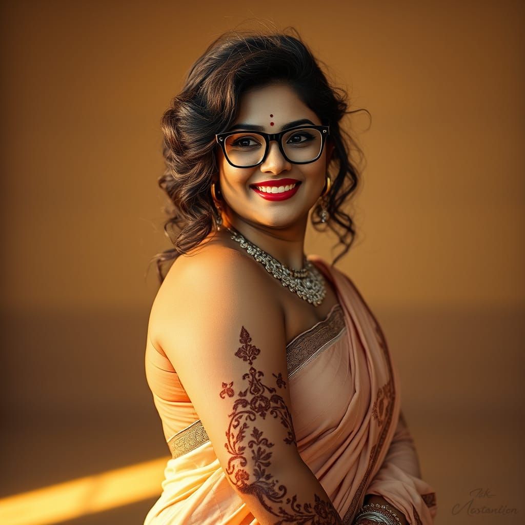 Curvy Indian Woman in Matte Painting Style