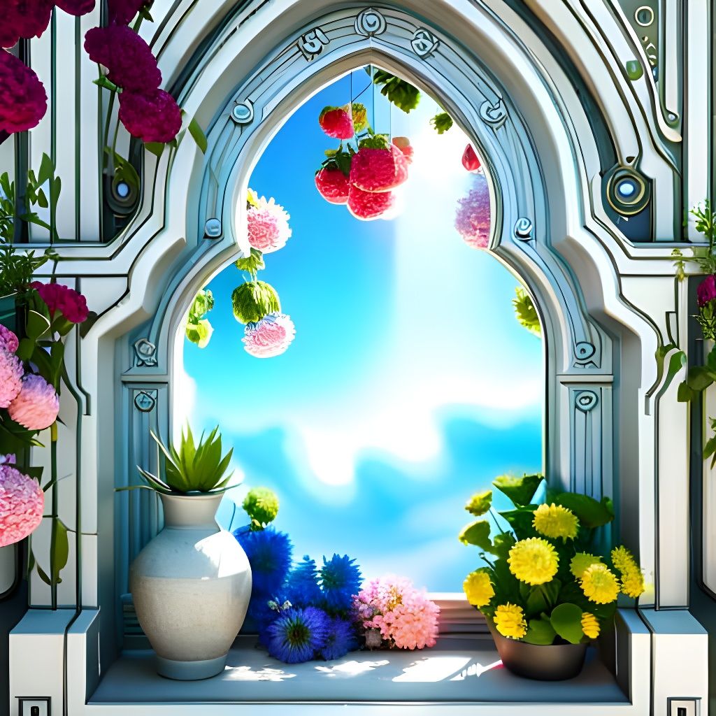 Magical Realm Seen Through Floral Fantasy Window