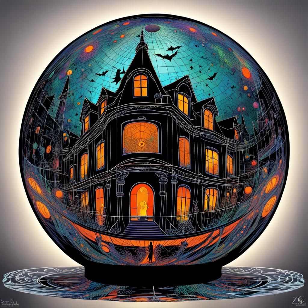 Halloween Civilians in Glass Ball: Hyperdetailed Abstract Ar...