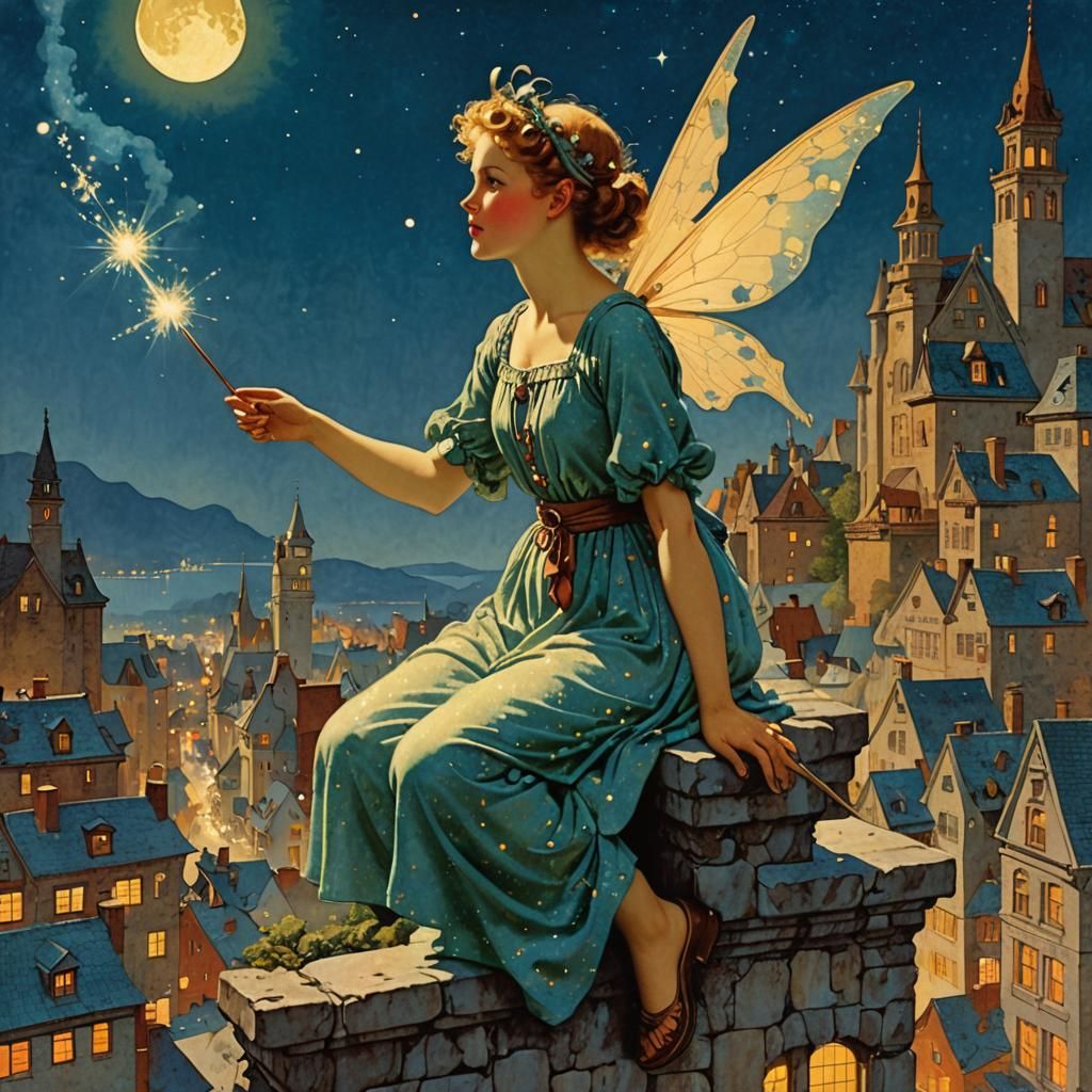 Dream Fairy Waving Wand in Quaint City