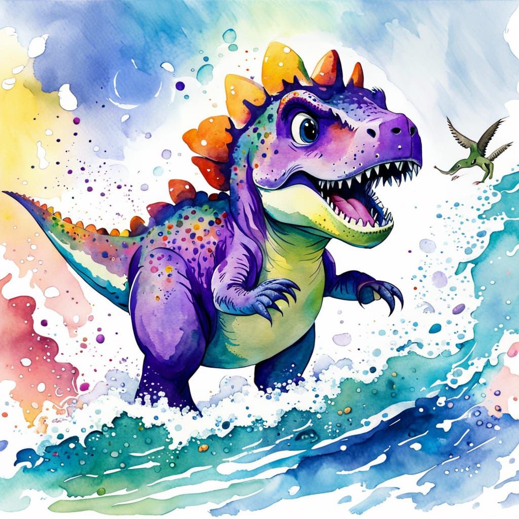 Baby T-Rex Watercolor Seascape Movie Poster