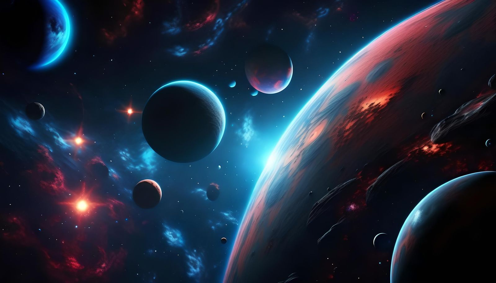 Cinematic Space Scene with Planet and Nebulae