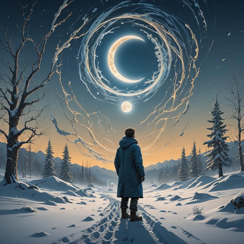 Magical Figure in Snowy Landscape, Digital Matte Painting