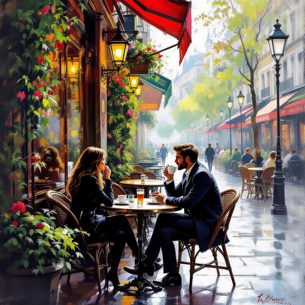 Man Sipping Coffee: Hyperdetailed Charcoal and Gouache Drawi...