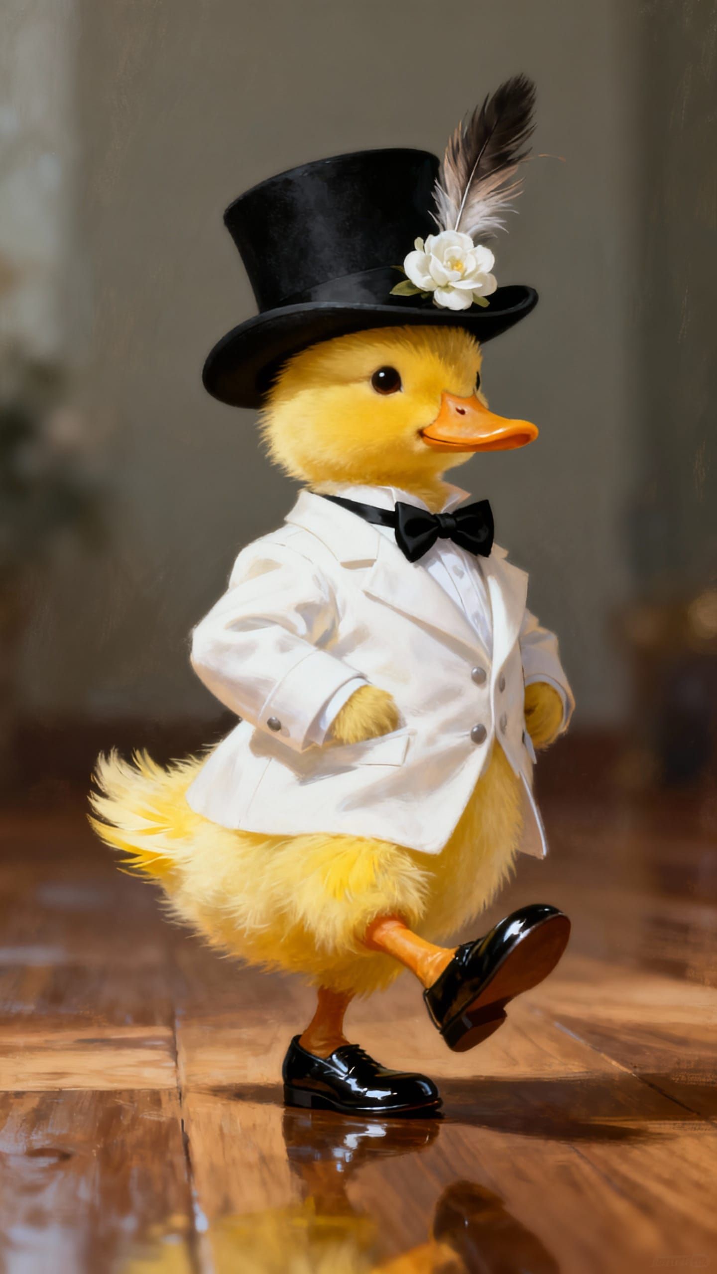 Fluffy Duckling in Elegant Attire, Hyperrealistic Digital Ar...