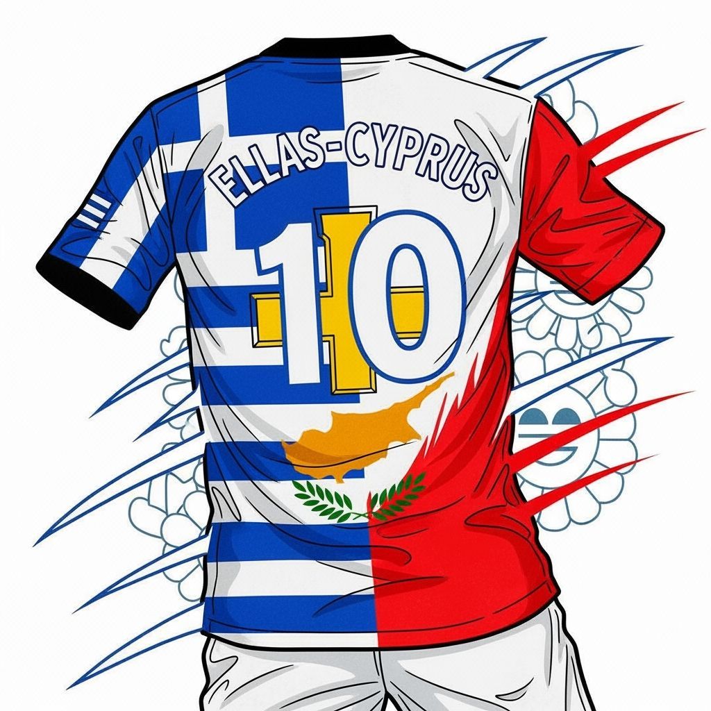 Greek and Cypriot Flags Football T-Shirt in Graphic Style