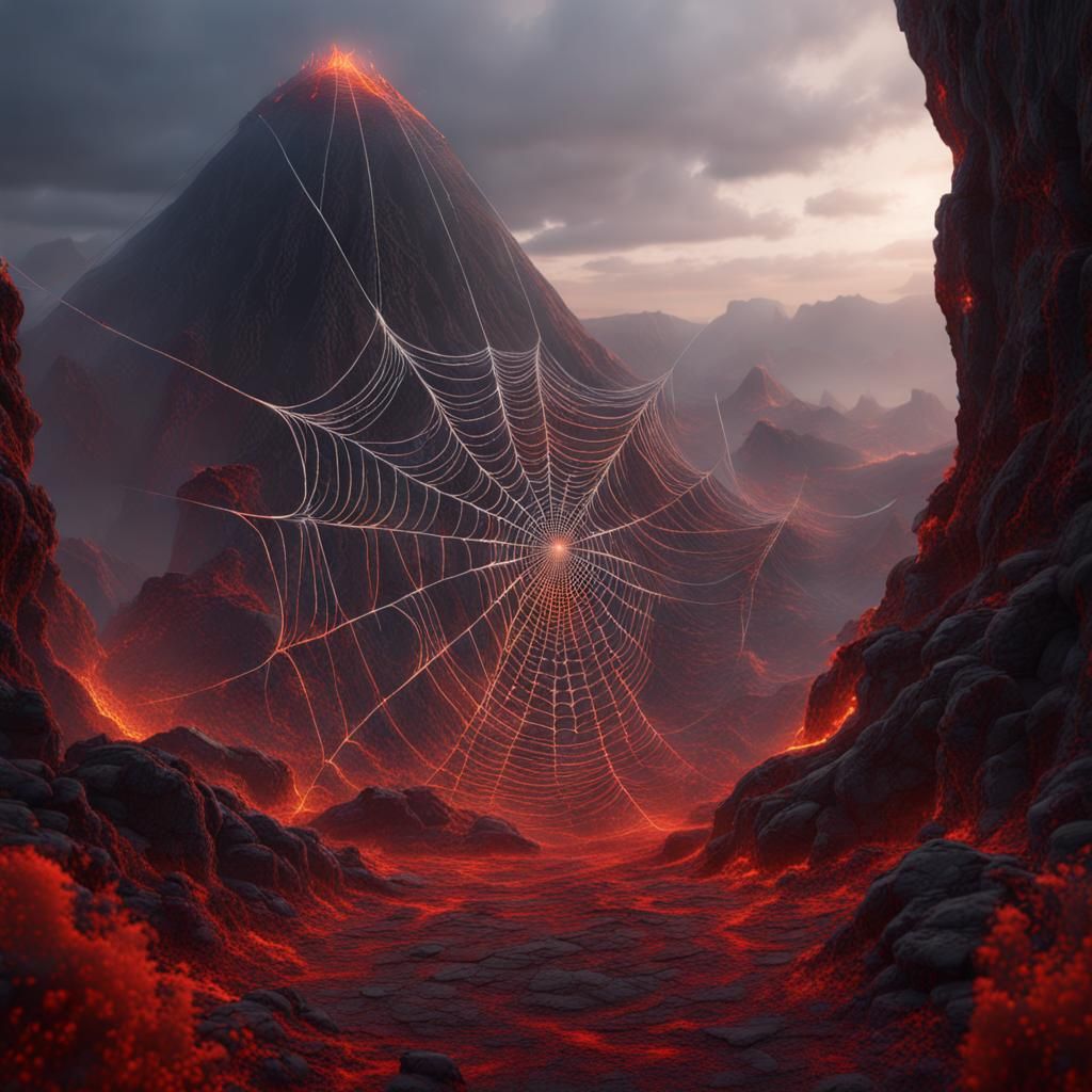 Spiderwebs on a Volcano: Detailed Matte Painting