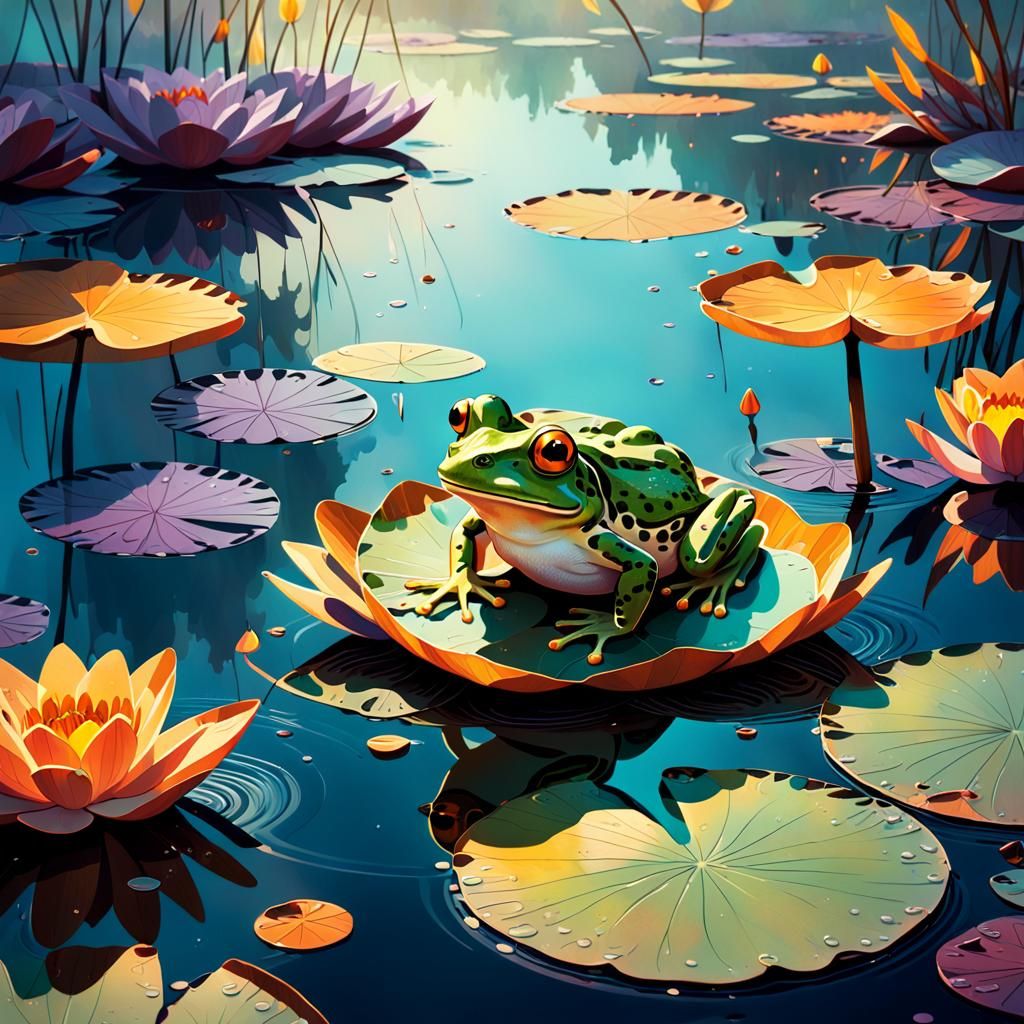 Frog in Autumn Pond: Matte Painting Concept Art