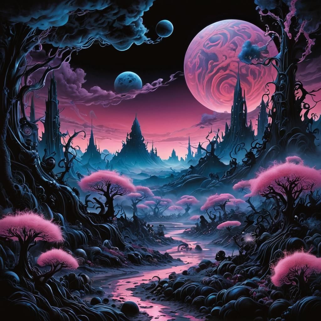 Dark Cosmic Dreamscape with Shadow Giant