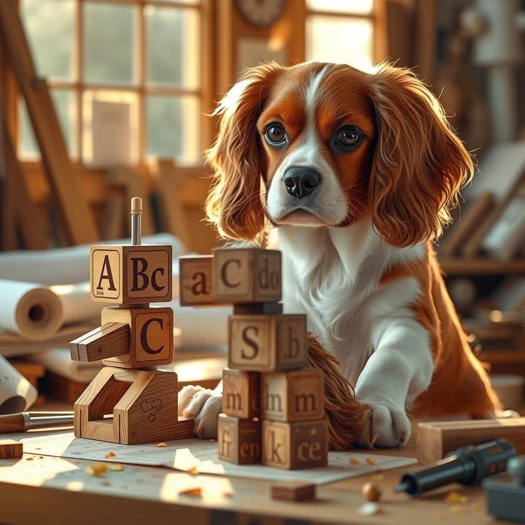 Inventive Spaniel Completes Wooden Golem in Workshop