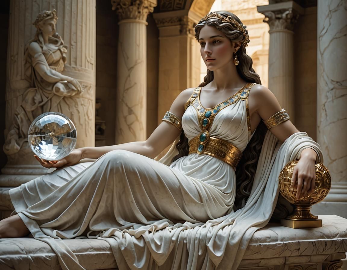 Serene Woman with Crystal Orb in Classical Style