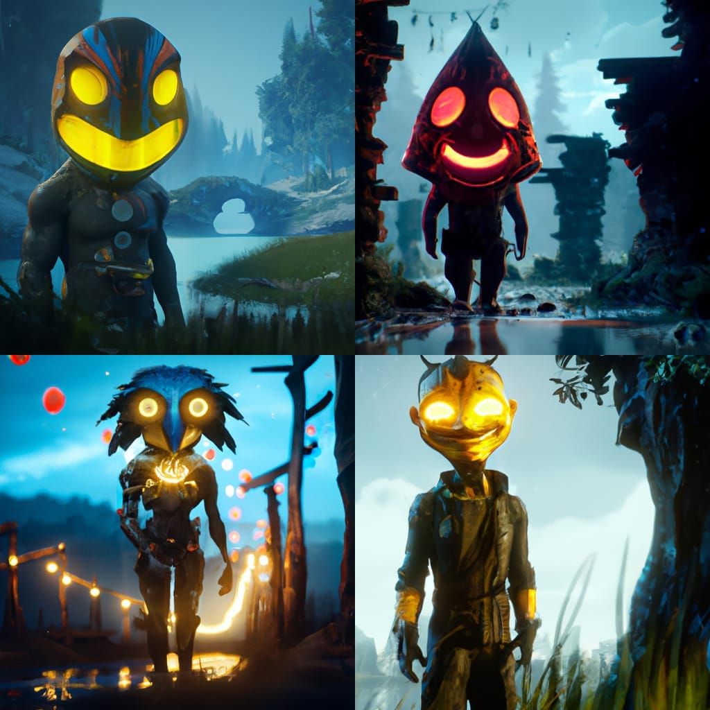 Figure in Dark with Smiley Mask, Detailed Digital Art