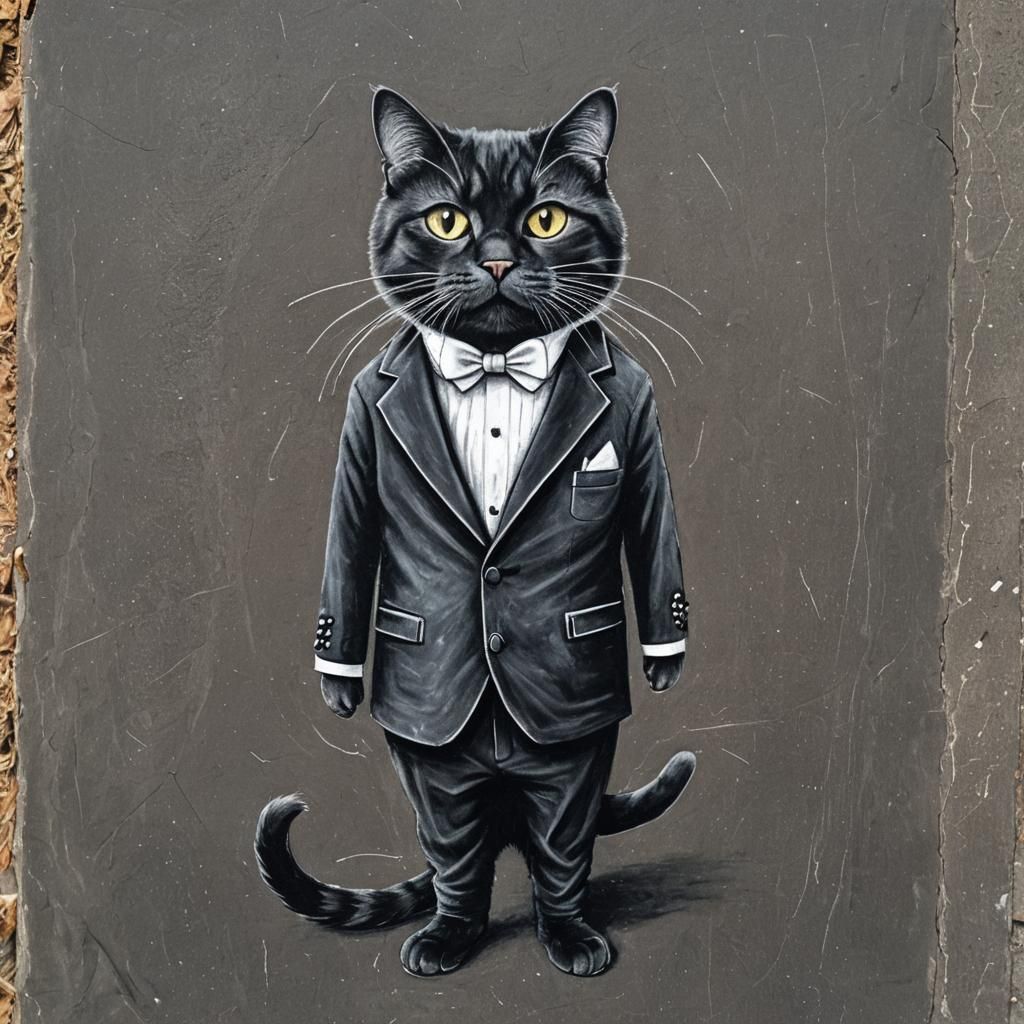 Chalk Art Cat in Dinner Jacket