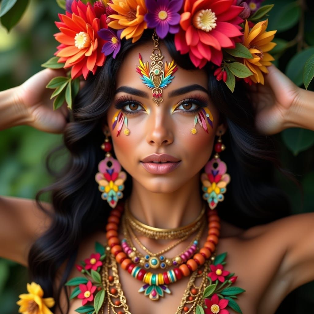 Hawaiian Goddess in Vibrant Traditional Attire