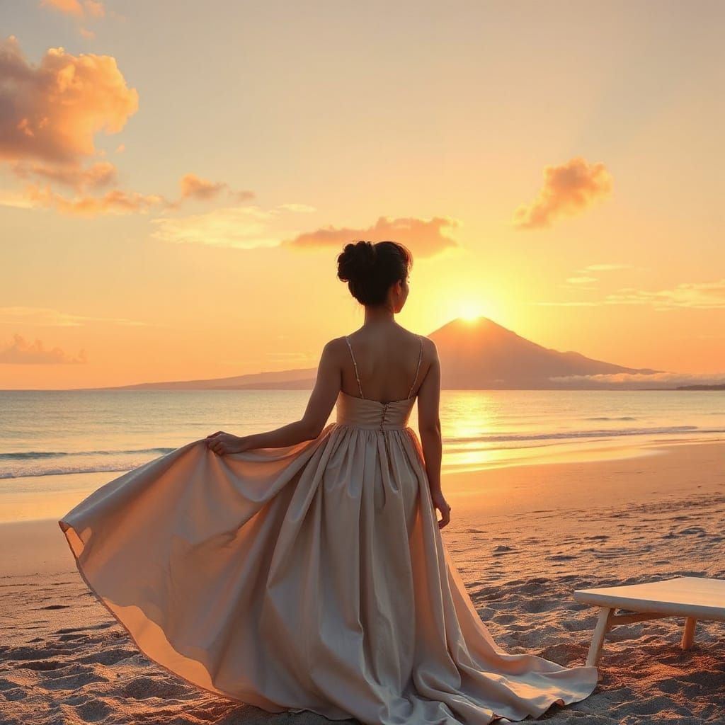Japanese Woman in Dreamlike Beach Sunset Scene, Inspired by ...