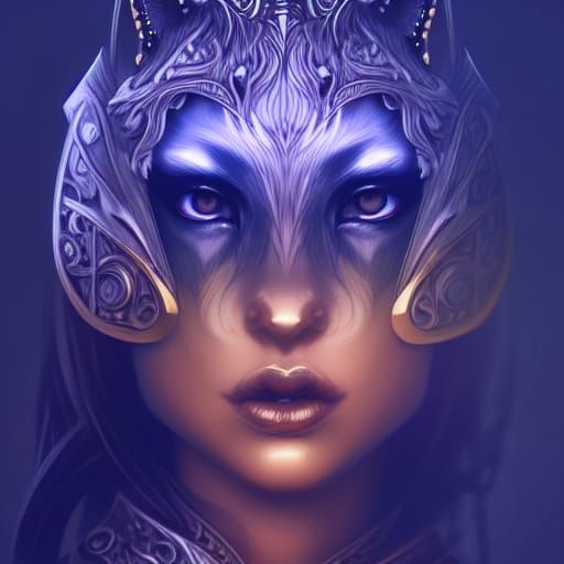 Fantasy Wolf Girl in Silver Armor: Digital Art