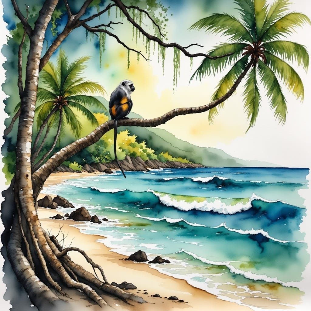 Costa Rica Beach Vacation in Watercolor Style