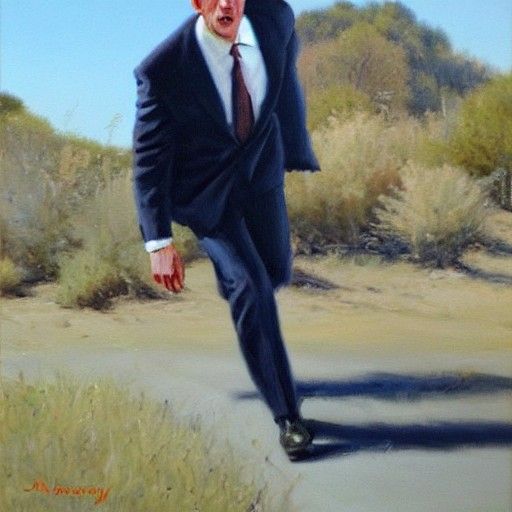 Secret Service Agent Running, Oil Painting Style