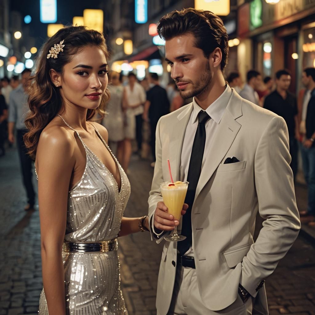 Nightclub Romance: Cinematic Film Still of Couple