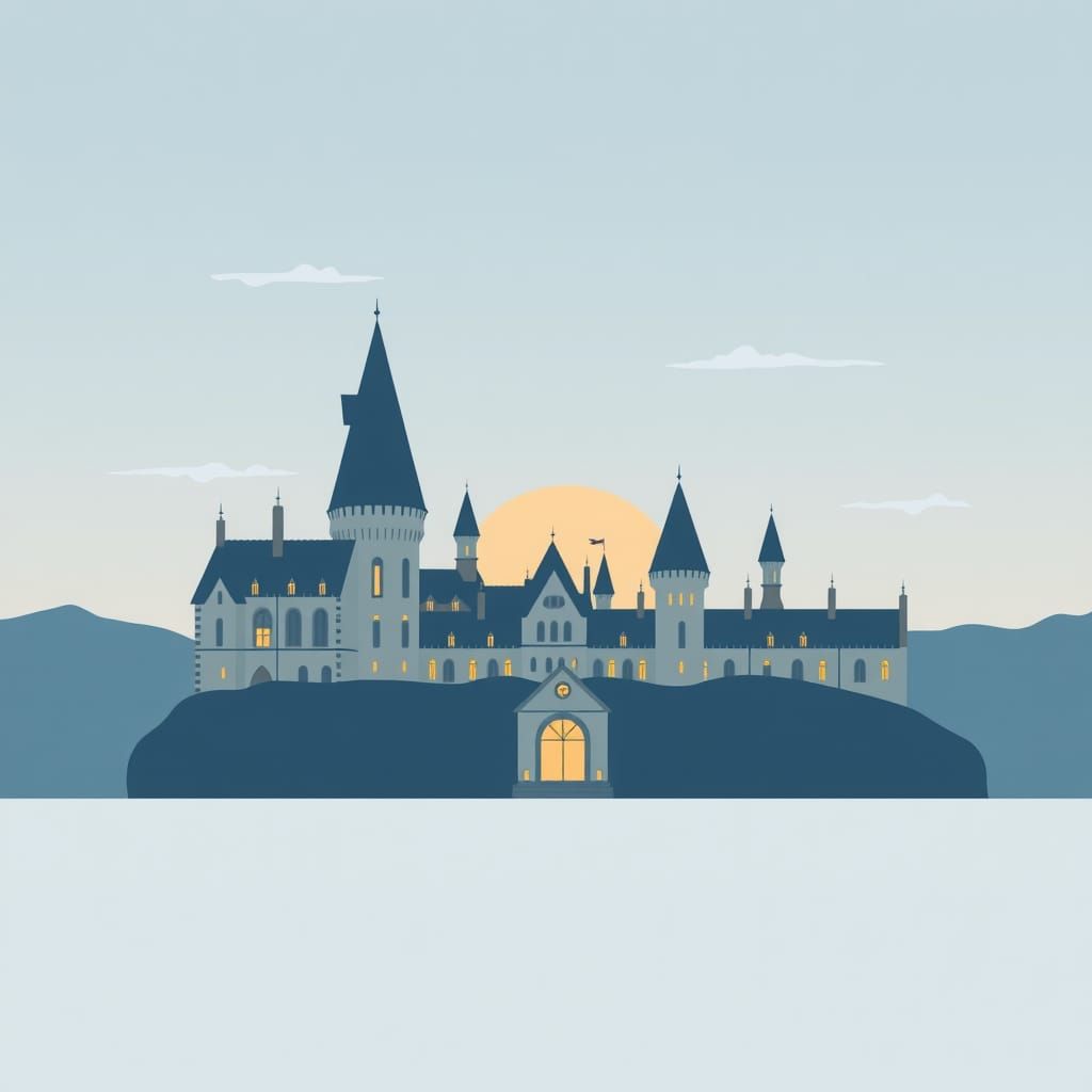 Minimalist Hogwarts Illustration in Digital Art Style