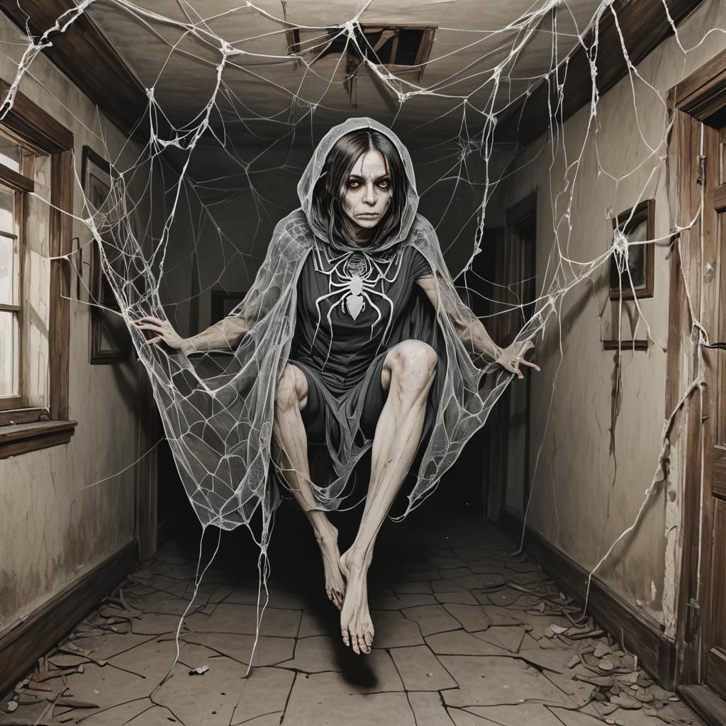 Horror: Woman Trapped in Spiderweb Cocoon