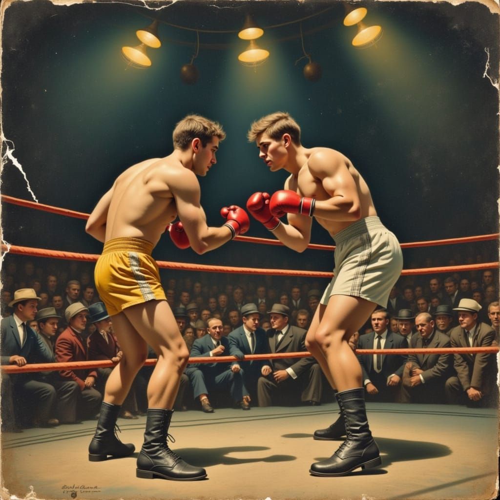 Boxing match in the fifties <lora:Vintage vibe:1.0> <lora:ph...