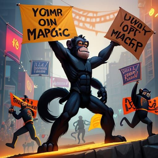 Chimpanzee Rally in Pixar Style Concept Art