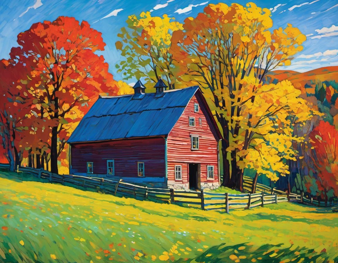 Charming Countryside with Vibrant Red Barn