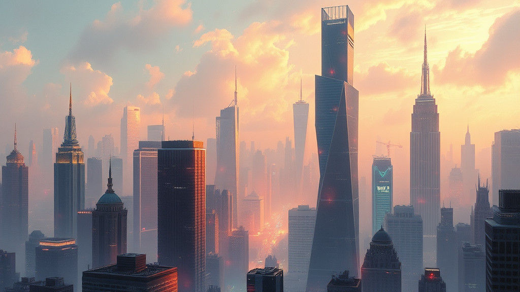 Iridescent Cityscape in Romantic Realism Style