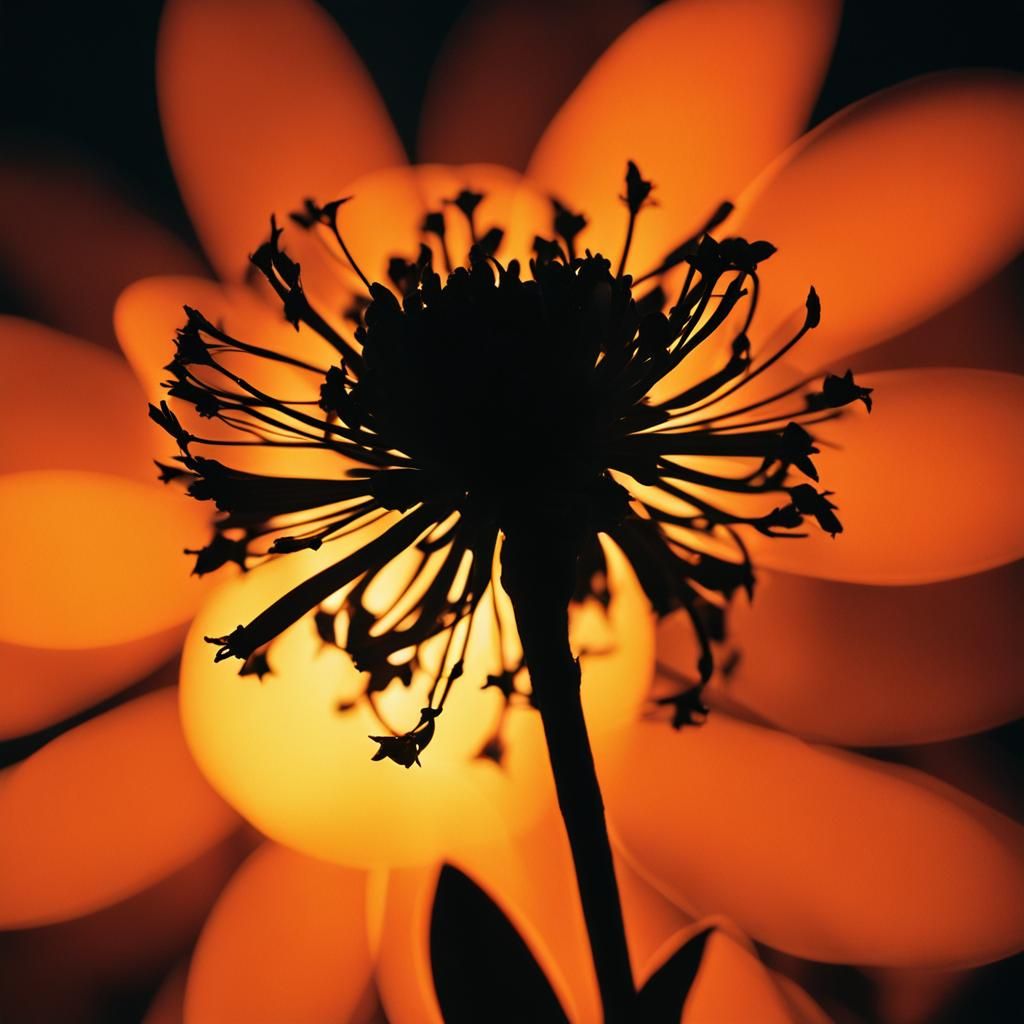 Backlit Flower Silhouette with Geometric Background