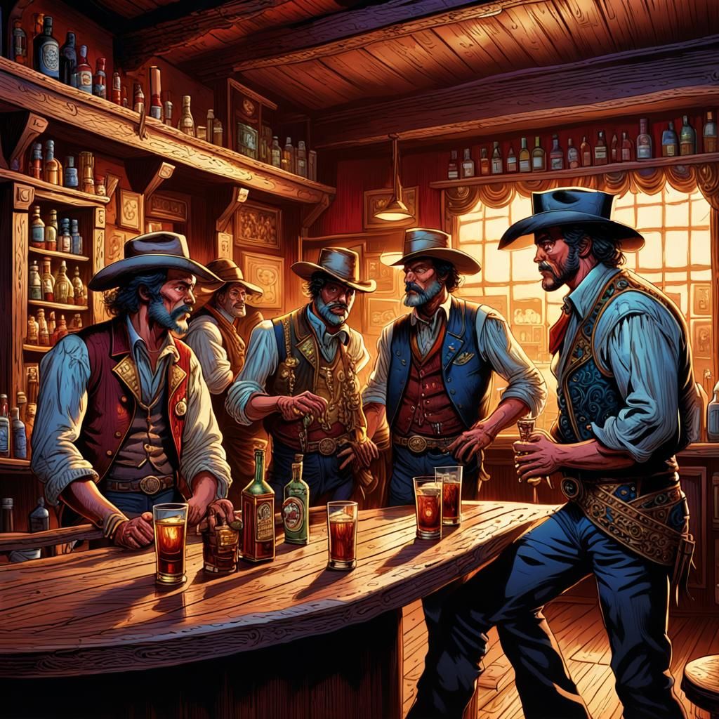 Saloon Patrons in Comic Book Illustration Style