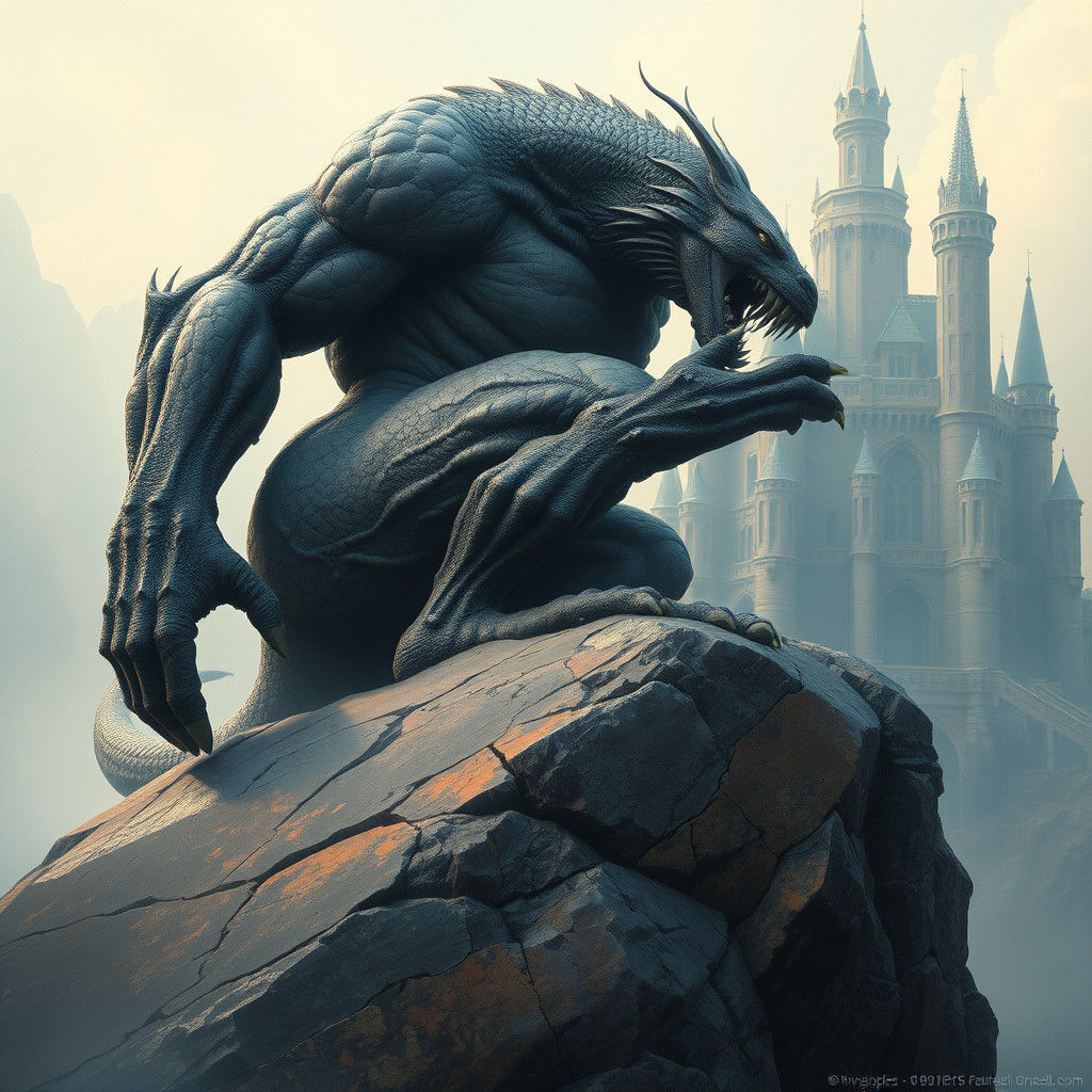 Majestic Giant Servant Leaping Near Castle, Fantasy Concept ...