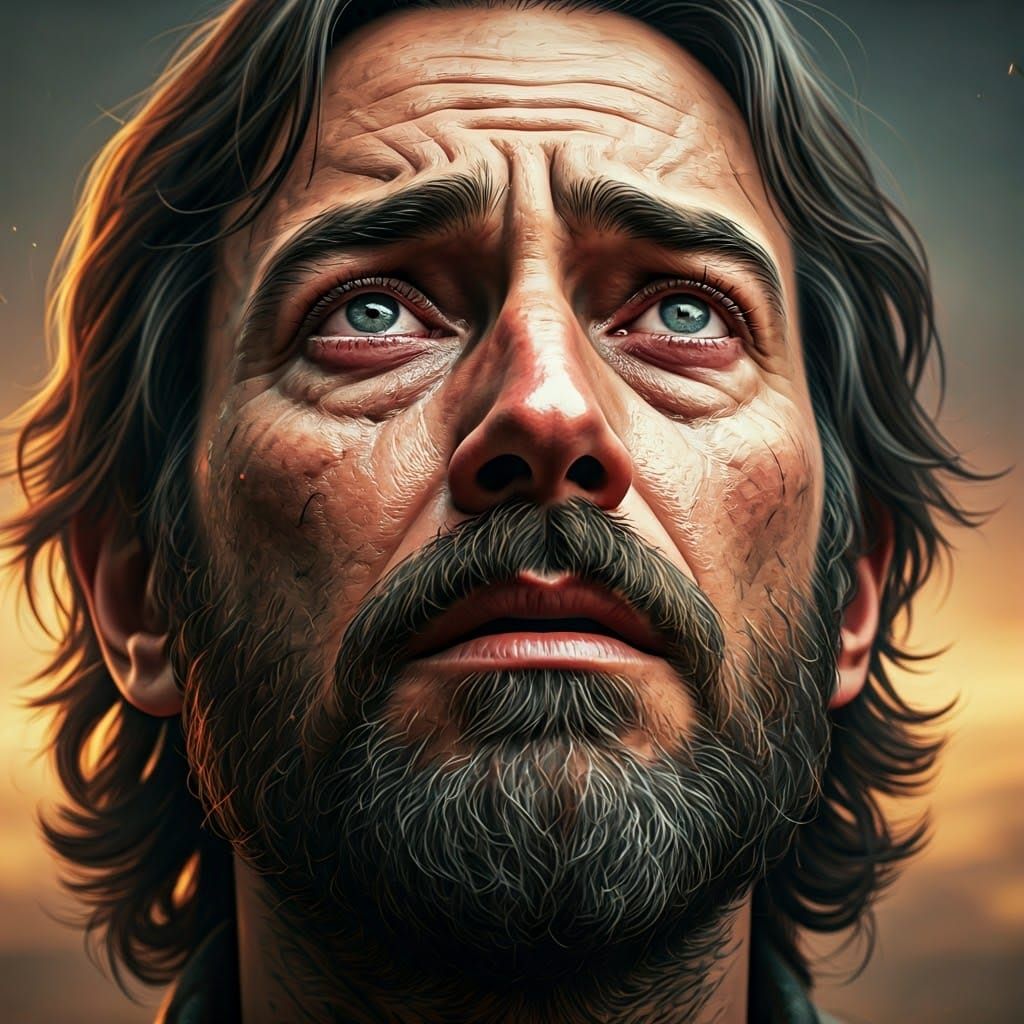 Distraught Husband's Face in Detailed Matte Painting