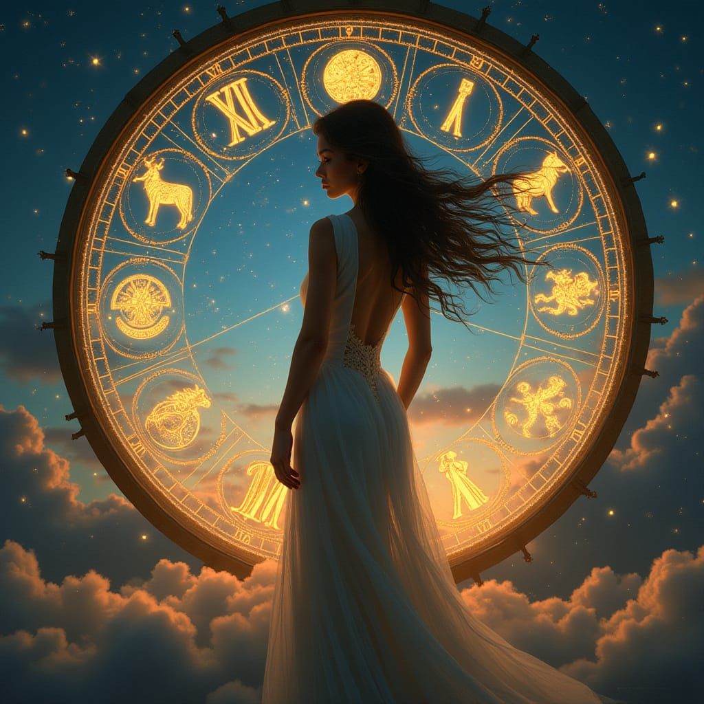Ethereal Star Clock in Art Nouveau Twilight