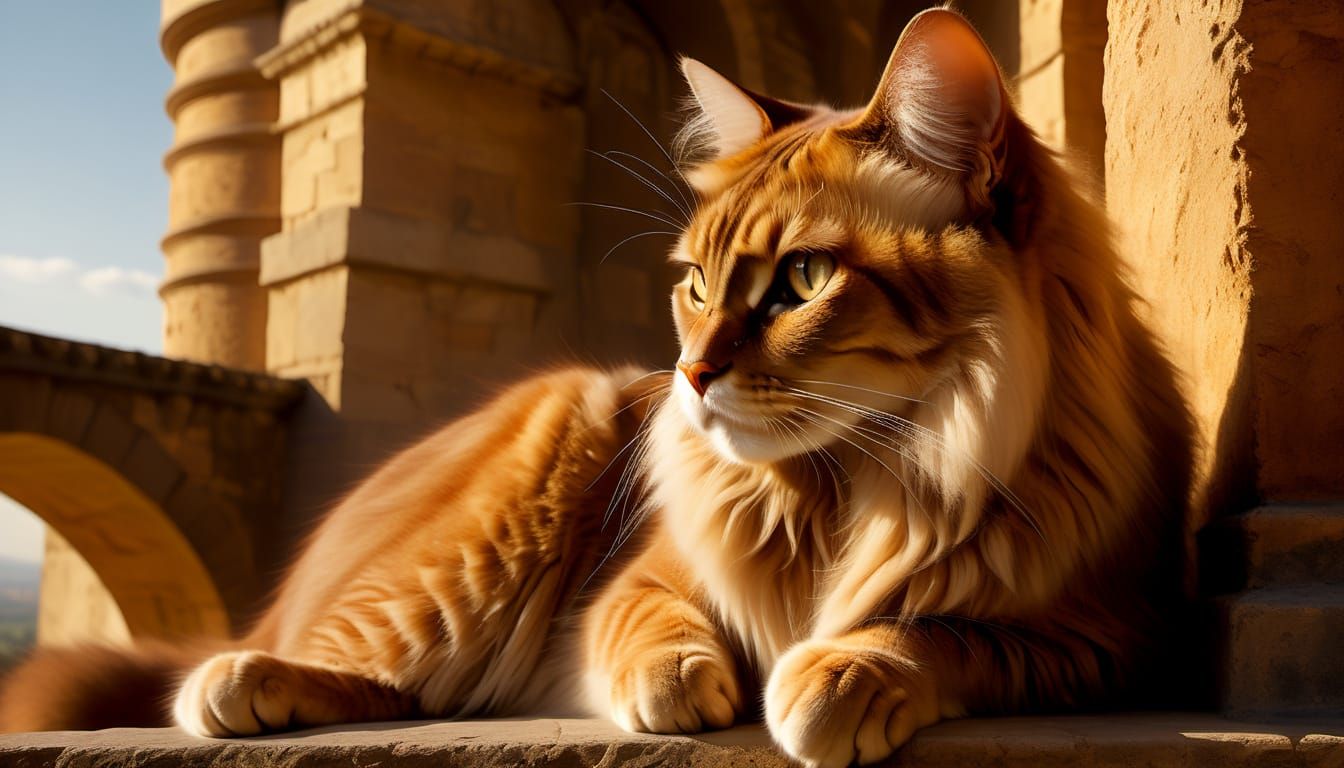 Renaissance Fresco of Majestic Persian Cat