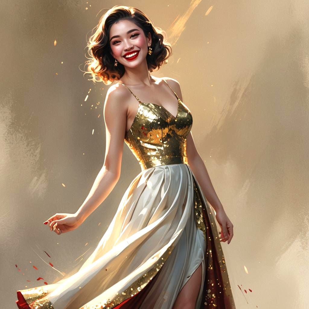 Beautiful Girl in Stylish Pose: Digital Art