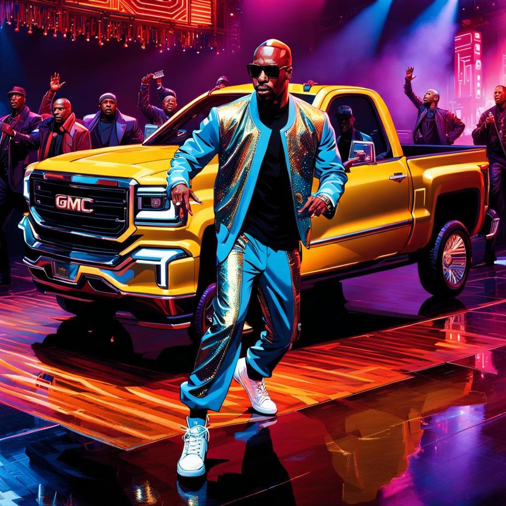 MC Hammer Dances in Front of GMC Pickup, Splash Art