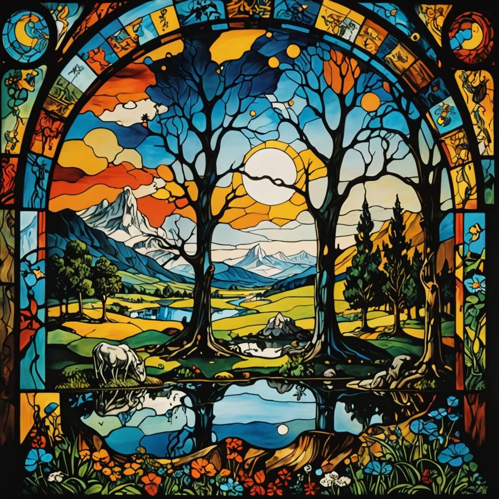 Surreal Stained Glass: Woodstock 1969 Art